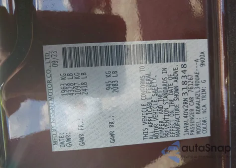 2024 Nissan Altima Sv Fwd from USA, damaged, VIN 1N4BL4DV2RN318348